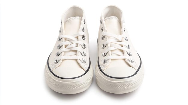 Photo a pair of white converse shoes with a black stripe on the bottom