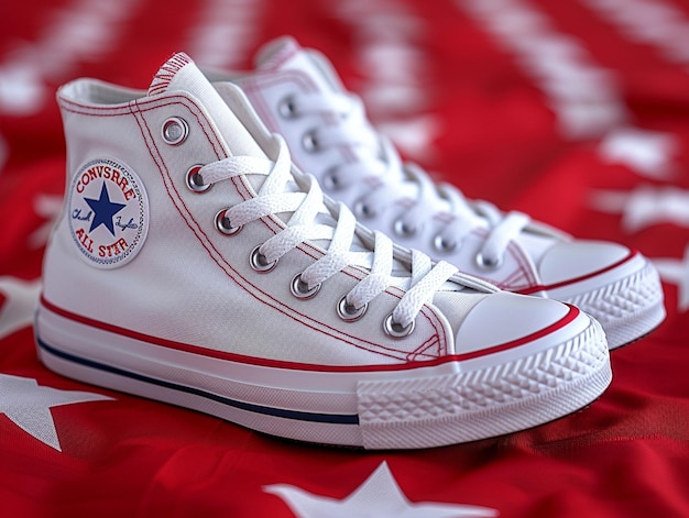 Photo a pair of white converse shoes with a star on the bottom