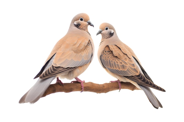 A pair of white doves are making love while sitting on a tree branch