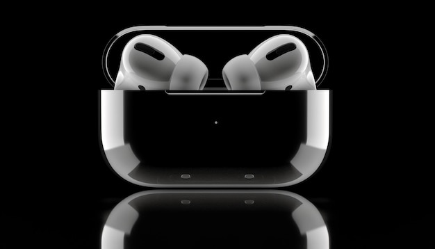 Photo a pair of white earphones with a black background