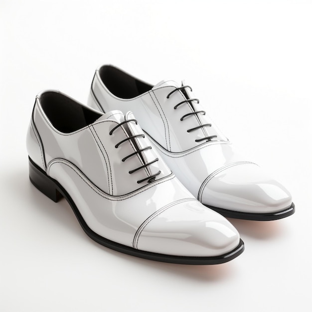 a pair of white shoes with silver trim and black trim