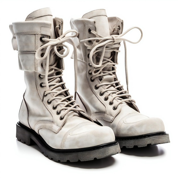 Pair of white women's boots isolated on a white background