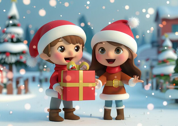 Pair with large gift holiday special offer Christmas celebration 3D cartoon animation