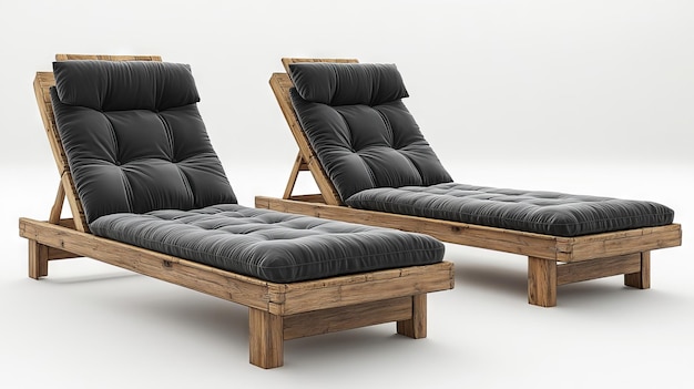 Photo a pair of wooden chaise loungers sitting next to each other on a white background