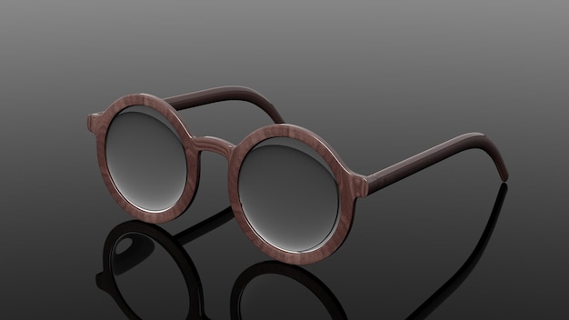 Pair of wooden roundlens eyeglasses isolated on black background