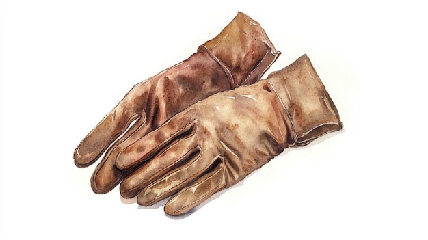 Photo a pair of worn leather work gloves resting on a clean white surface showcasing their rustic texture and signs of usage