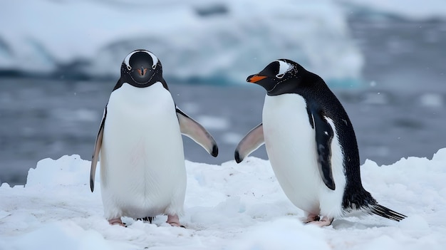 Pairs of Penguins Standing Near Water in the Arctic