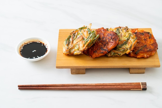 Pajeon or Korean pancake and Korean Kimchi pancake or Kimchijeon Korean traditional food style