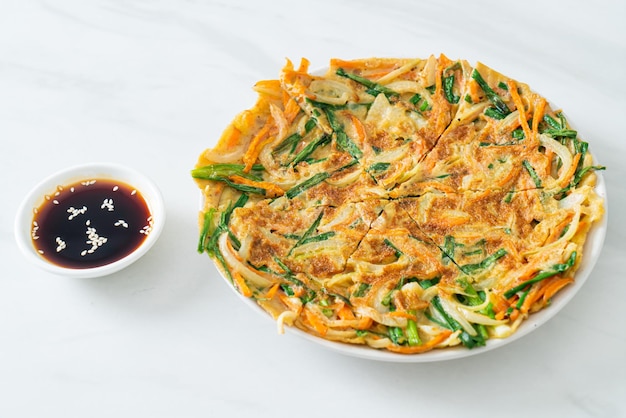 Pajeon or Korean pancake or Korean pizza Asian food style