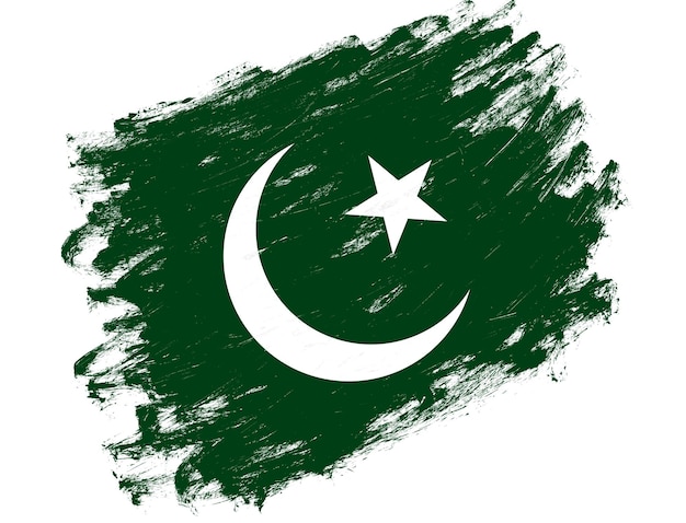 Pakistan flag painted on a grunge brush stroke white background