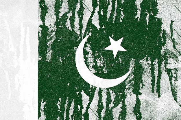 Pakistan flag painted on old distressed concrete wall background