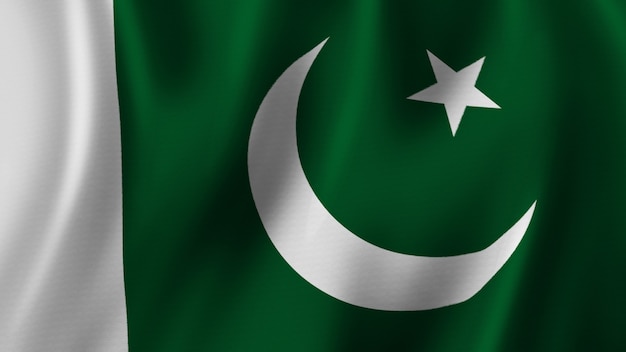 Pakistan Flag Waving Closeup 3D Rendering With High Quality Image with Fabric Texture