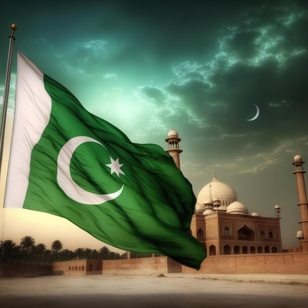 Pakistan Independence Day 14th august soldiers waving fabric pakistan flag of pakistan