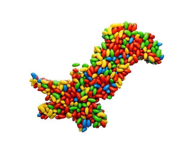 Pakistan Map Sign Jellybeans Yummy sweets Colorful jelly Icon Logo Symbol 3d illustration