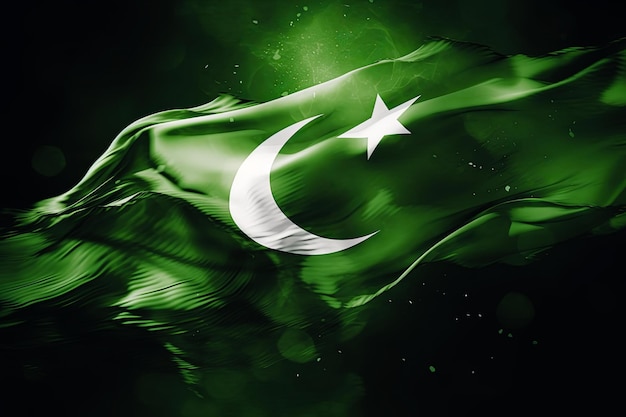 Pakistani flag bokeh background with Victory Islamic symbol Generative AI