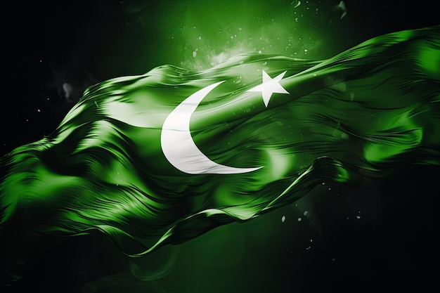 Pakistani flag bokeh background with Victory Islamic symbol Generative AI