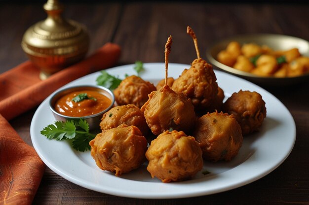 Photo pakora on traditional plate