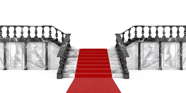 Palace Castle Theater Hall Interior Marble Stairs with Pillar Columns and Red Carpet 3d Rendering