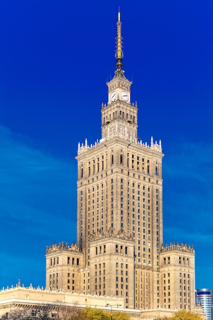 Palace of Culture and Science, Palac Kultury i Nauki, at morning, Warsaw city downtown, Poland.