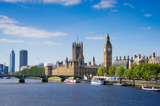 The Palace of Westminster Big Ben at sunny day, London, England, UK