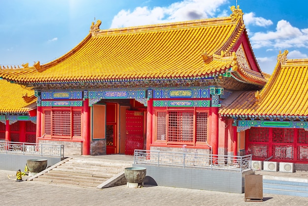 Palaces, pagodas inside the territory of the Forbidden City Museum in Beijing in the heart of city,China.