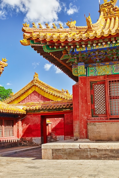 Palaces, pagodas inside the territory of the Forbidden City Museum in Beijing in the heart of city,China.