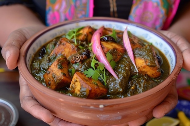 Palak paneer with freshly ground black pepper