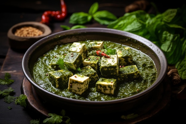 Palak paneer with a hint of cinnamon