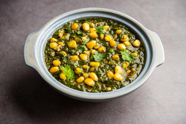 Palak sweet corn sabzi also known as Spinach Makai curry sabji north Indian main course menu