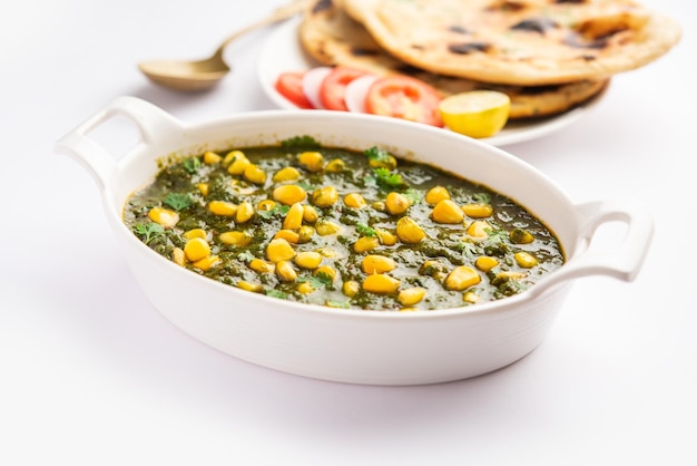 Palak sweet corn sabzi also known as Spinach Makai curry sabji north Indian main course menu