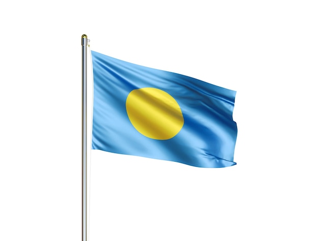 Palau national flag waving in isolated white background Palau flag 3D illustration