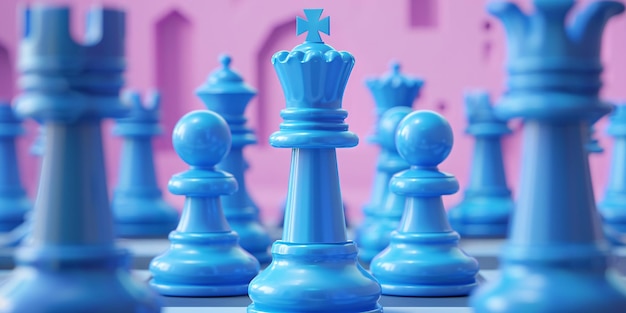 Photo a pale background 3d illustration of a competition involving castlethemed chess pieces