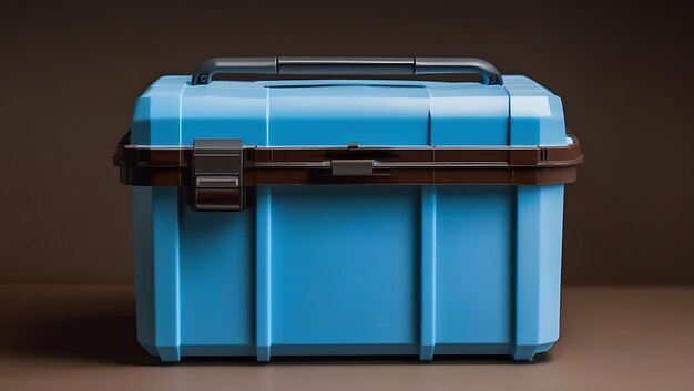 Pale Blue Plastic Toolbox on Deep Brown Background Generative AI