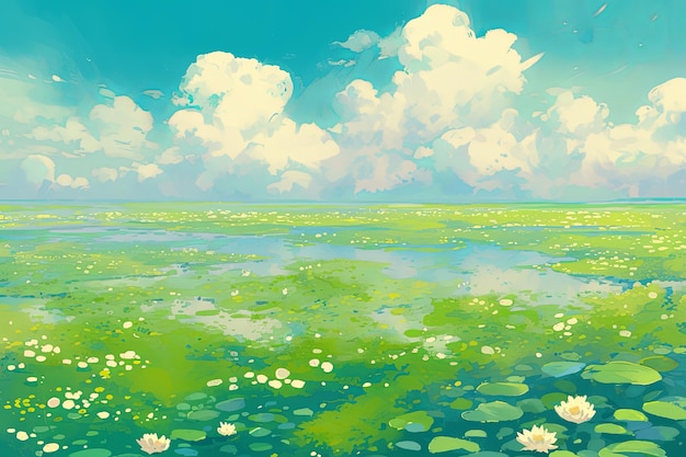 Pale Green Color Anime Background