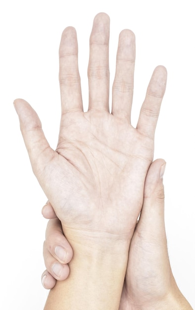 Pale palmar surface of hands Anaemic hands of Asian Chinese man