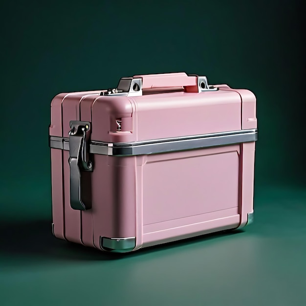 Pale Pink Plastic Toolbox on Dark Green Background Generative AI