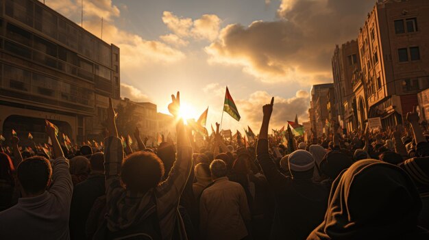 Palestinian Freedom Protest telephoto lens realistic lighting