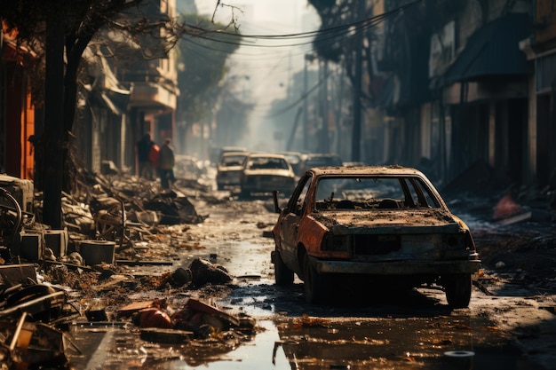 Palestinian street destroyed houses roads and streets after rocket fire