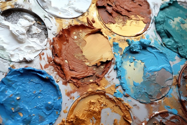 A palette of blue and brown paint with the number 1 on it.