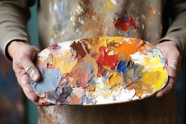 Palette and Brushes in Artist's Hand