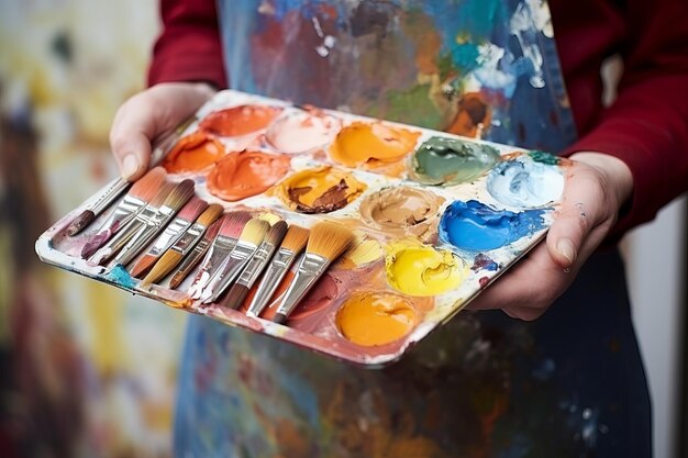 Palette and Brushes in Artist's Hand