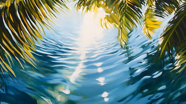 Palm Fronds Over Rippling Blue Water