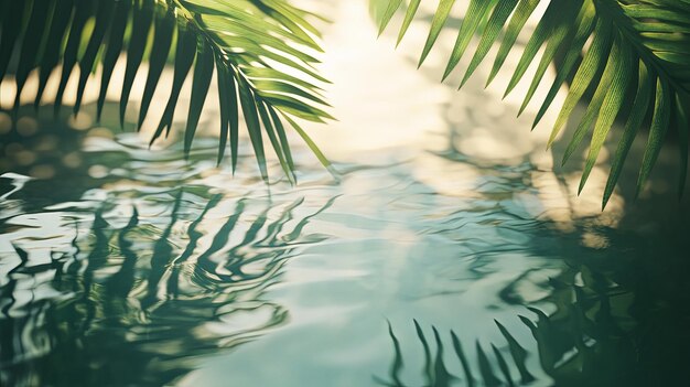 Photo palm leaf reflection in water tropical nature background