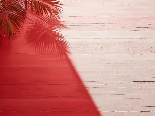 Palm leaf shadow light red wall summer background