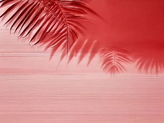 Palm leaf shadow light red wall summer background