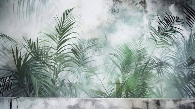 Palm leaves create silhouette against white wall backdrop Generative AI image