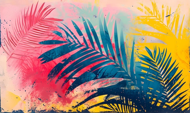 Palm leaves floral watercolor vivid abstract background in a modern style