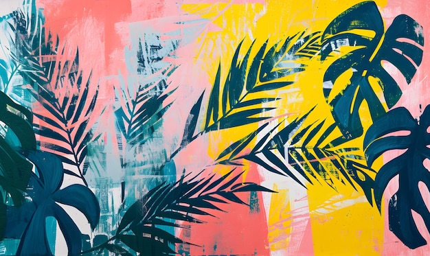 Palm leaves floral watercolor vivid abstract background in a modern style