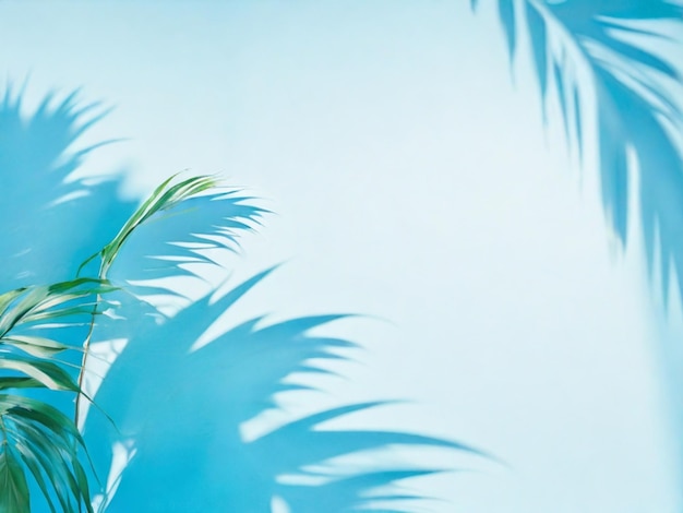 Palm leaves on a light bluegreen background toned template for text panorama with copy space