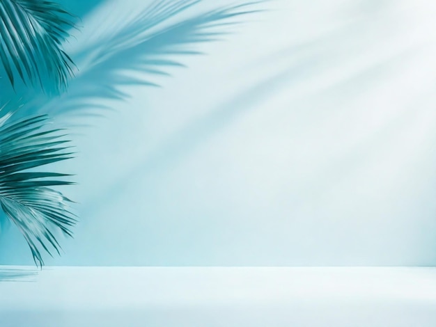 Palm leaves on a light bluegreen background toned template for text panorama with copy space